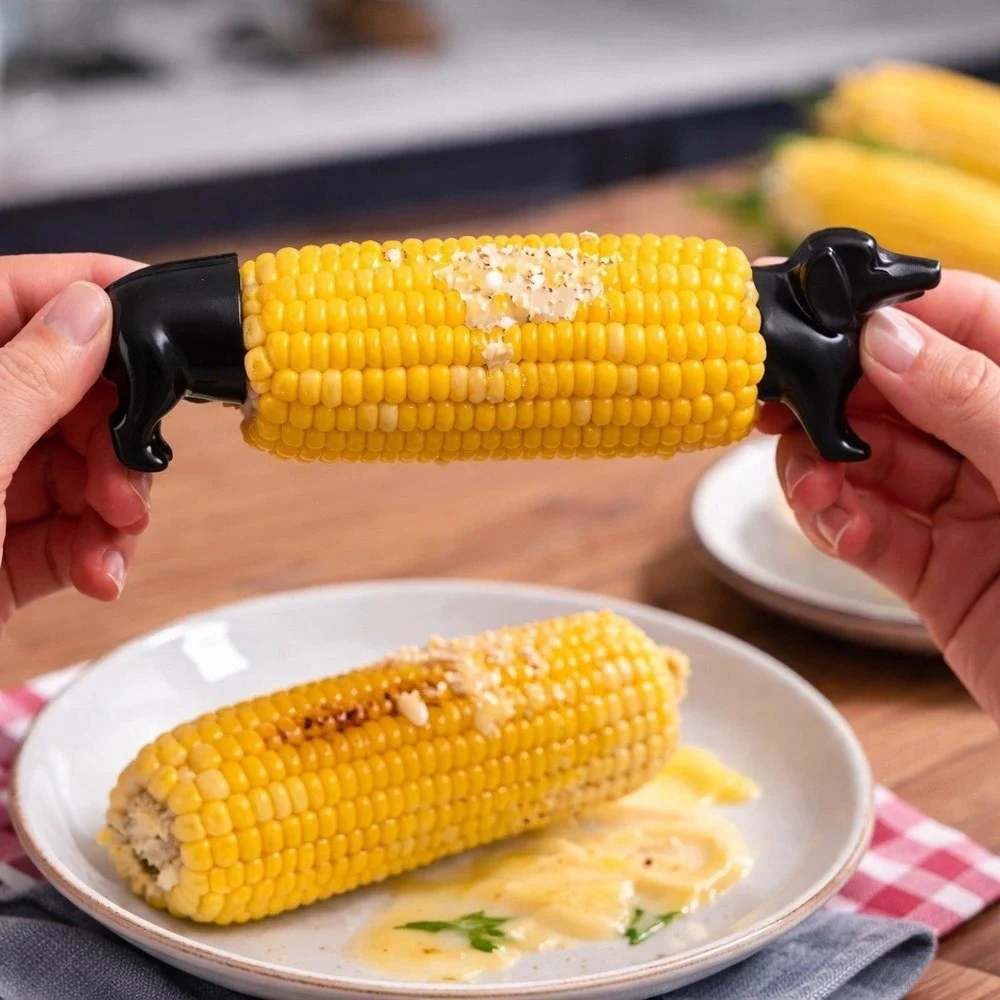 Dachshund Corn Cob Holders 2pc Set‎ Black Wiener Dog Stainless Steel BBQ Tools